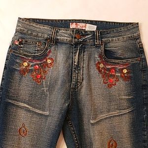 VINTAGE CREST HIGH WAIST EMBELLISHED FLARE JEANS